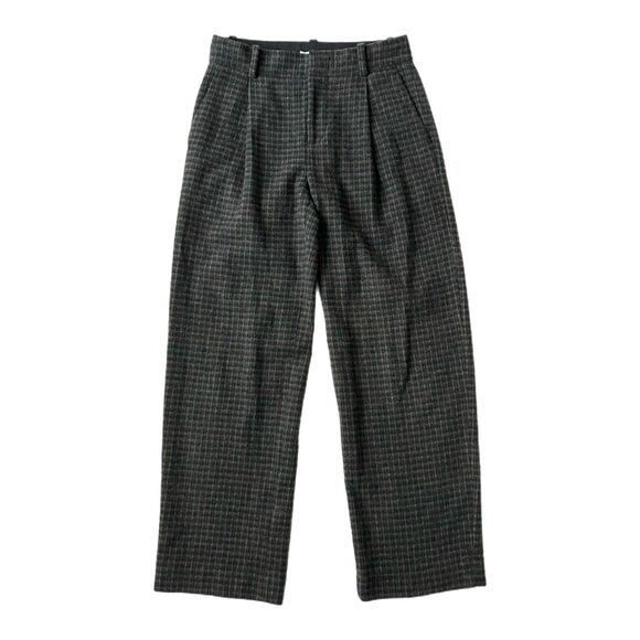 Vince Pleated Wide Leg Pants in Green Tan Plaid Wool Cashmere Blend Size 4 - Picture 1 of 7